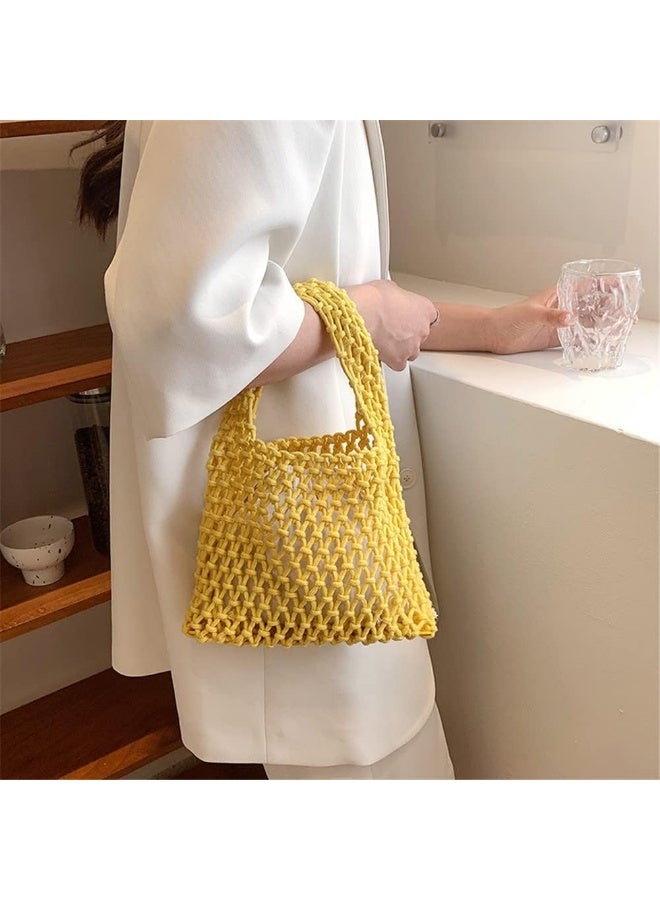 Woven Tote Bag, Handmade Cotton Rope Hollow Woven Bag, Beach Handbag - Image 1